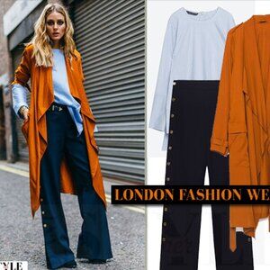 Zara Navy Tear Away Wide Leg Dress Pants with Gold Snap Buttons Down Side